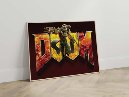 Doom Eternal Slayer Poster Retro Sci Fi Wall Art Futuristic Gamer Room Decor Demon Action Print