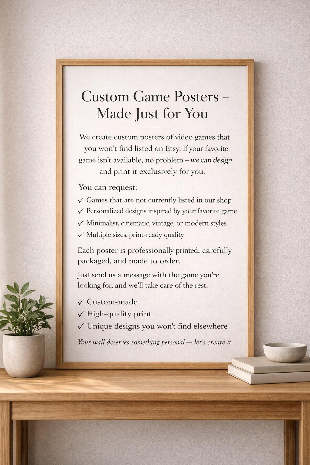 Custom Poster, Video Game Wall Art, Gamer Room Decor