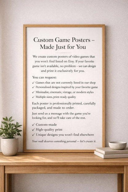 Custom Poster, Video Game Wall Art, Gamer Room Decor