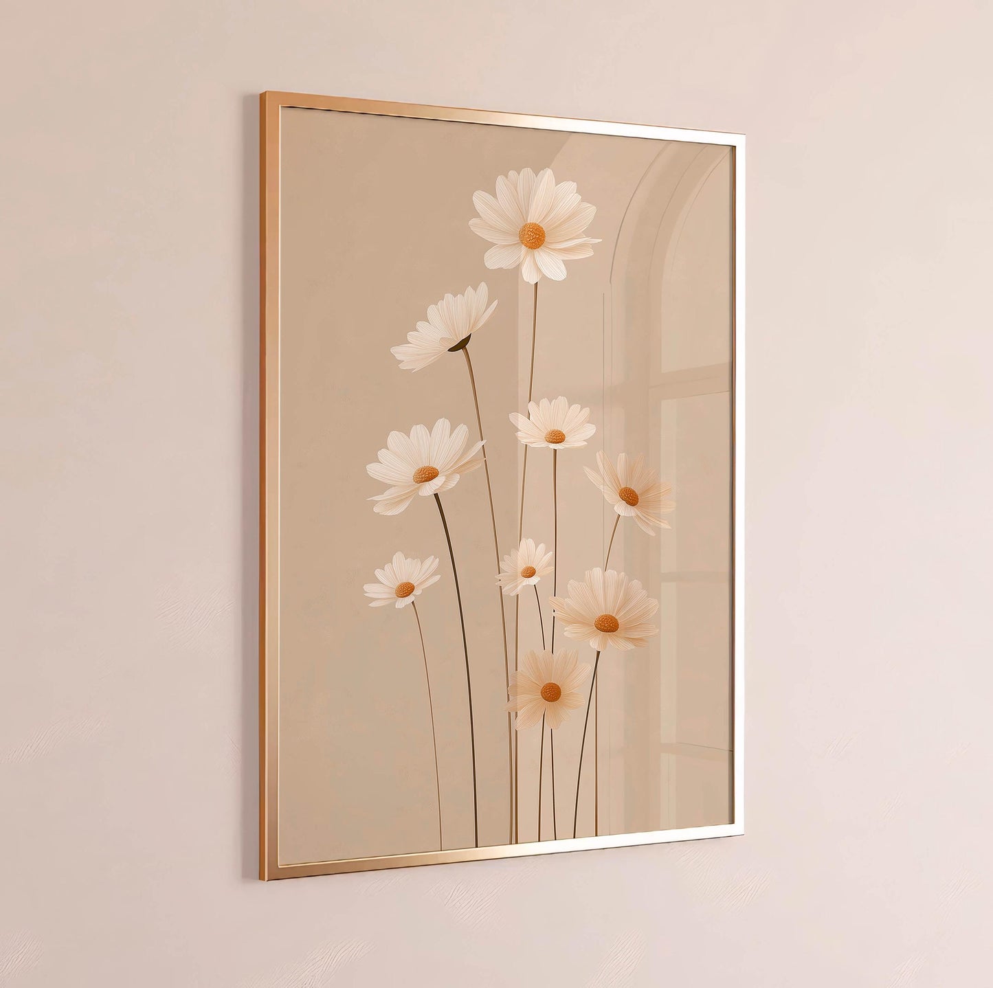 Soft Botanical Daisy Print, Neutral Floral Illustration, Light Minimal