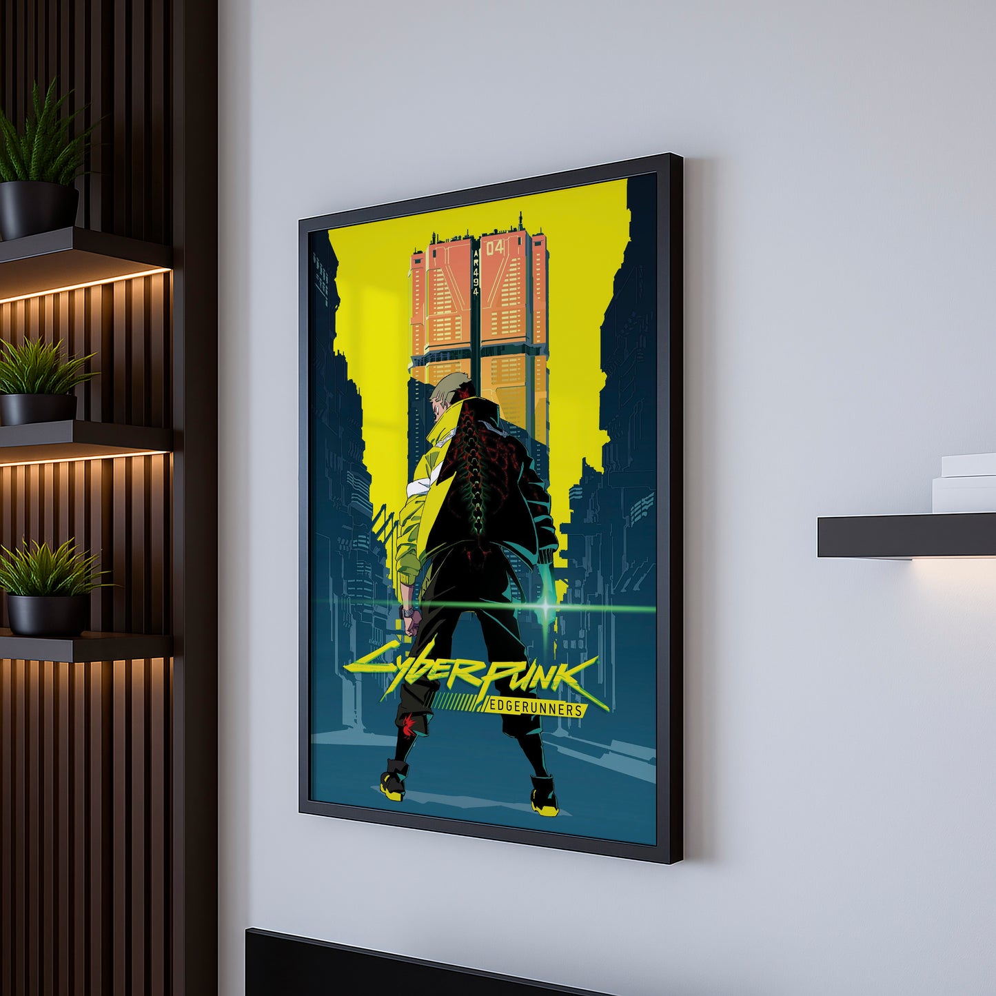 Cyberpunk City Poster, Futuristic Urban Wall Art, Neon Yellow Aesthetic Print