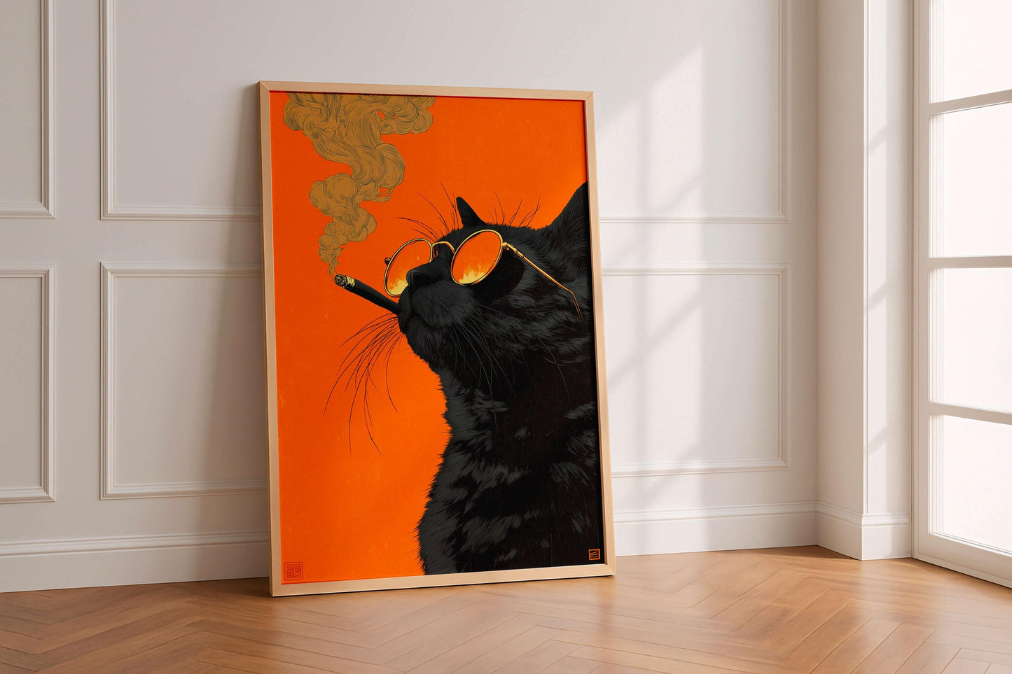 Black Cat Smoking a Cigarette Vintage Poster Art Retro Whimsical Print Funny Animal Wall Decor