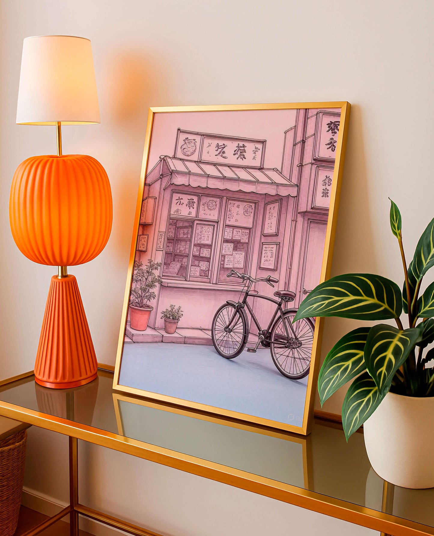 Tokyo Shop Bicycle Art Print, Japanese Street Illustration