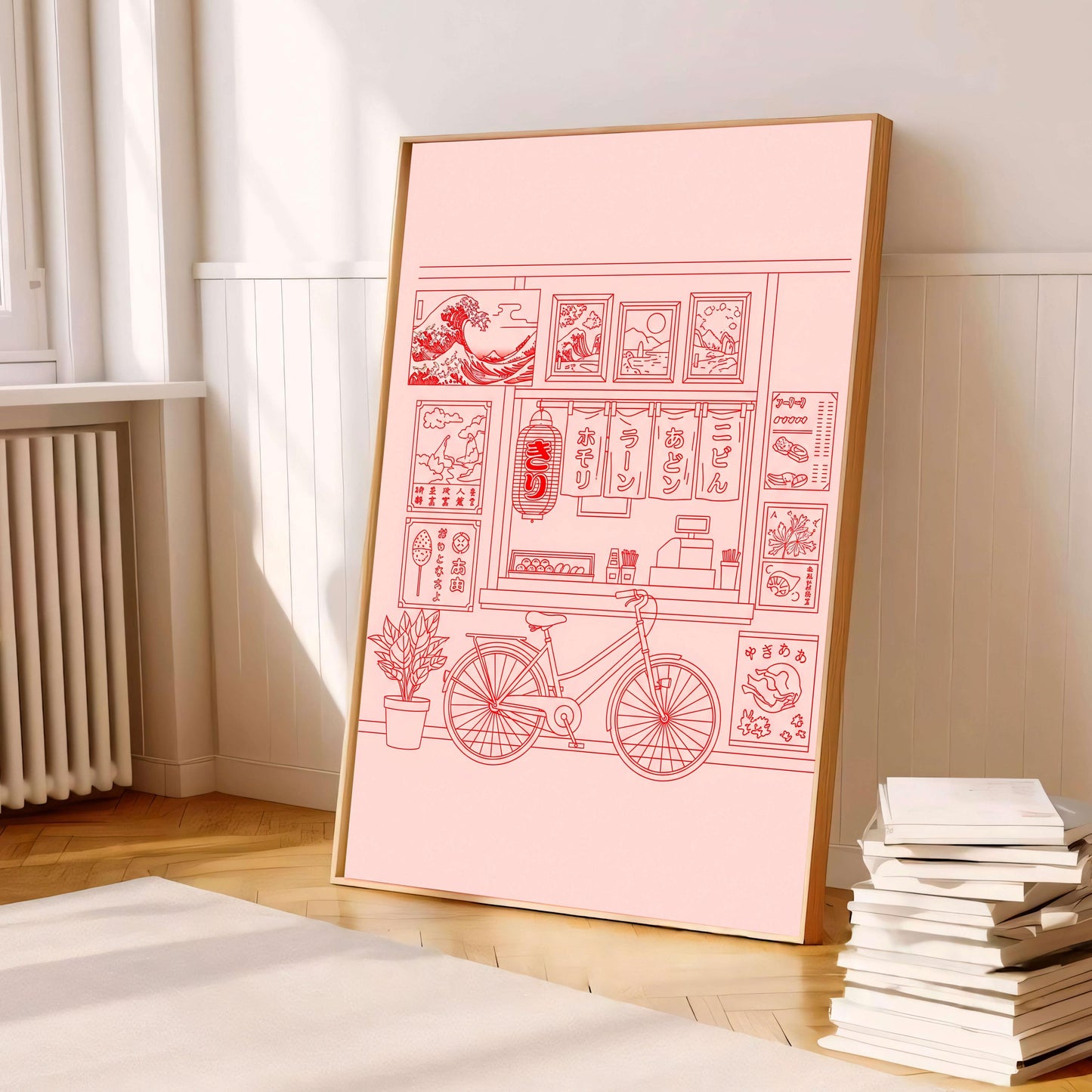 Japanese Ramen Shop Poster, Minimal Line Art, Asian Decor