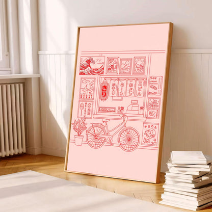 Japanese Ramen Shop Poster, Minimal Line Art, Asian Decor