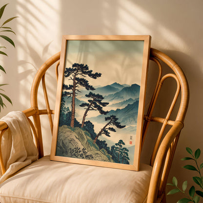 Ukiyo, E Japanese Landscape Poster, Mountain Pine Tree Art Print