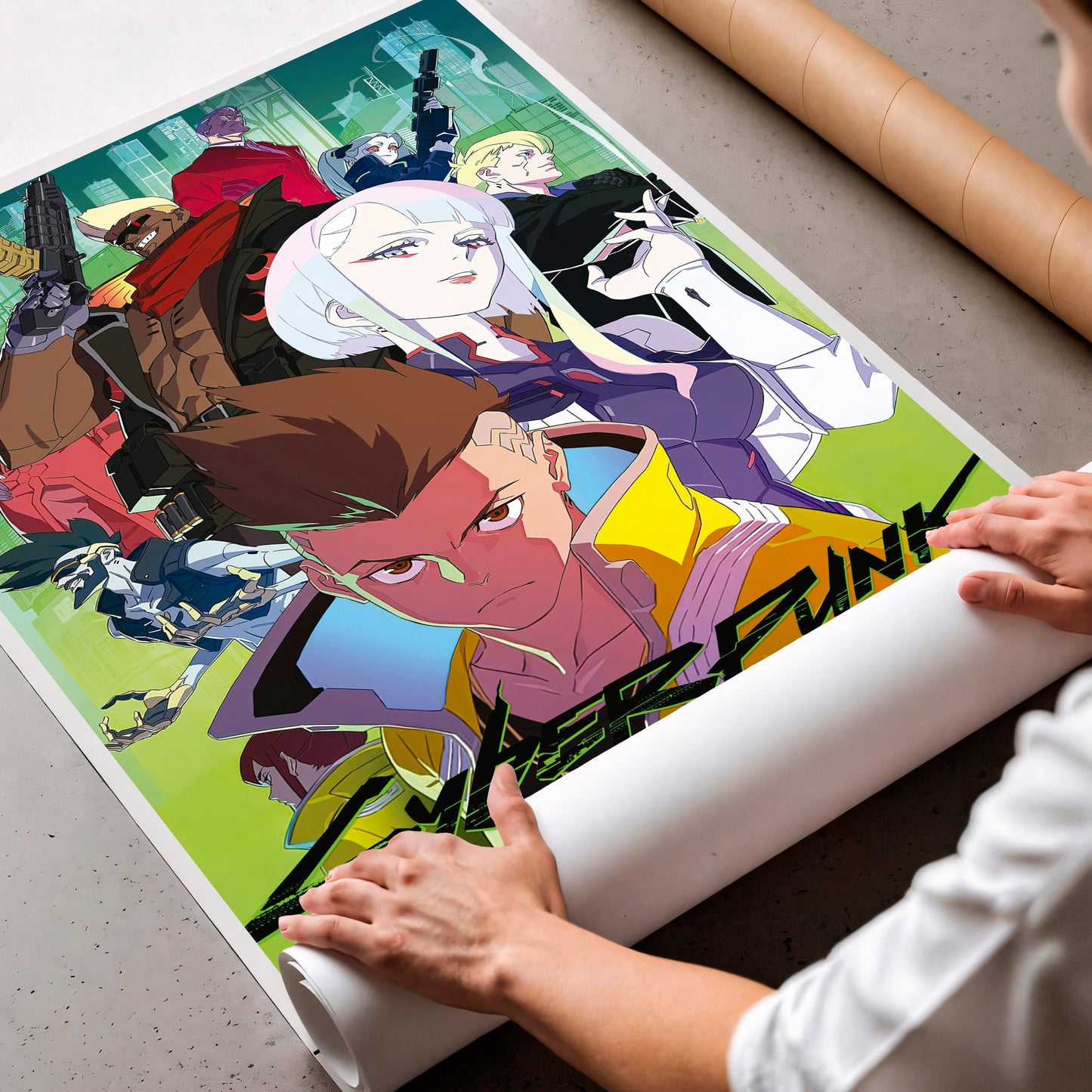 Cyberpunk Anime Team Poster, Futuristic Neon City Wall Art, Gamer Room Decor