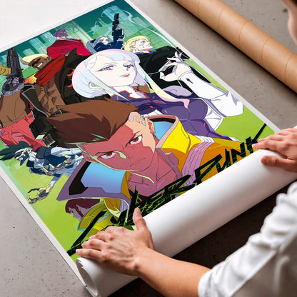 Cyberpunk Anime Team Poster, Futuristic Neon City Wall Art, Gamer Room Decor