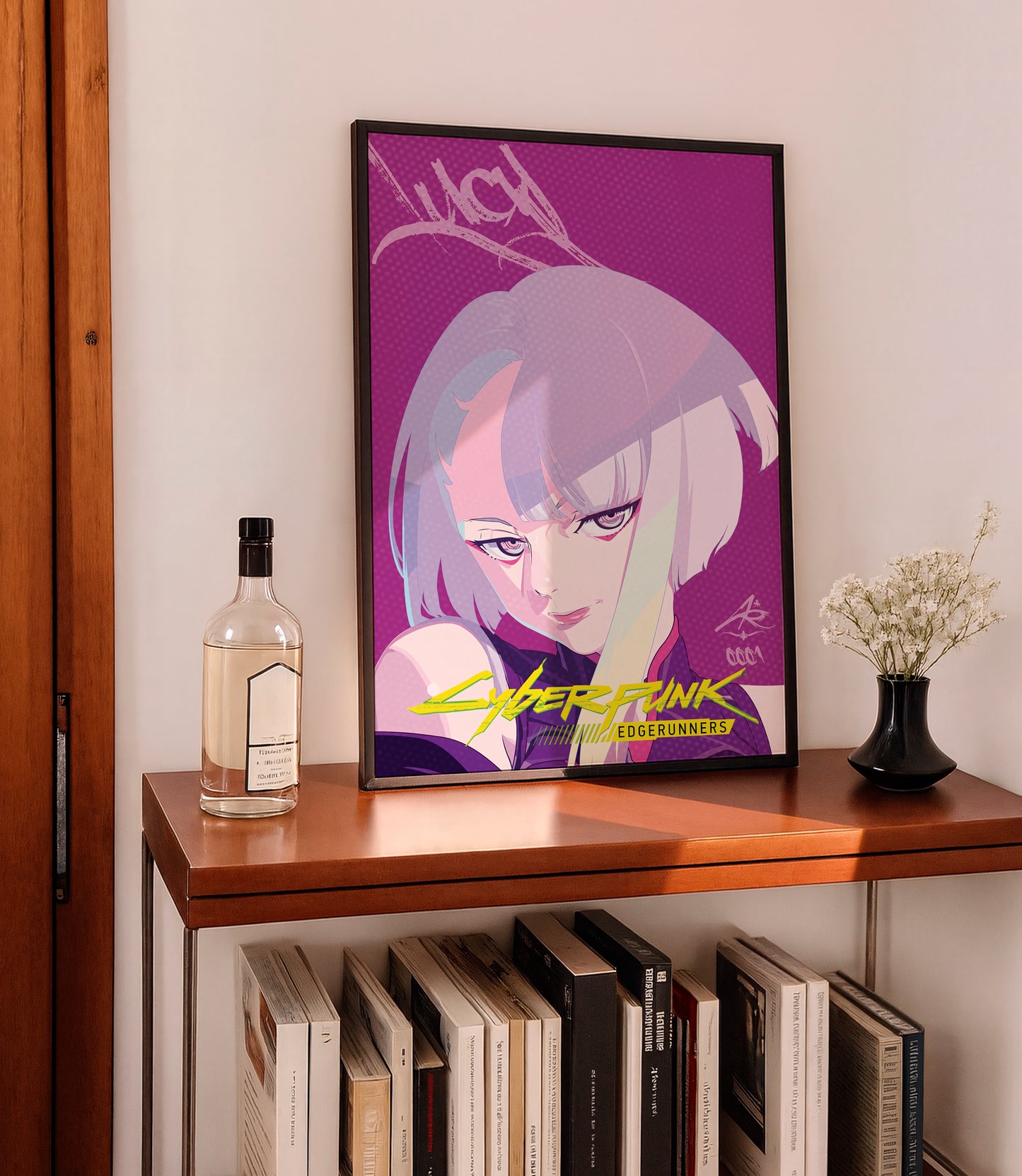 Cyberpunk Anime Girl Poster, Pink Aesthetic Wall Art, Futuristic Neon Print