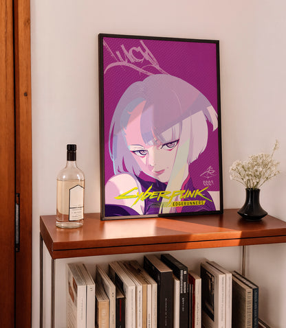 Cyberpunk Anime Girl Poster, Pink Aesthetic Wall Art, Futuristic Neon Print