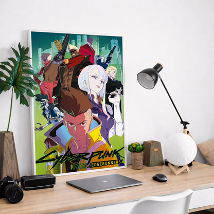 Cyberpunk Anime Team Poster, Futuristic Neon City Wall Art, Gamer Room Decor