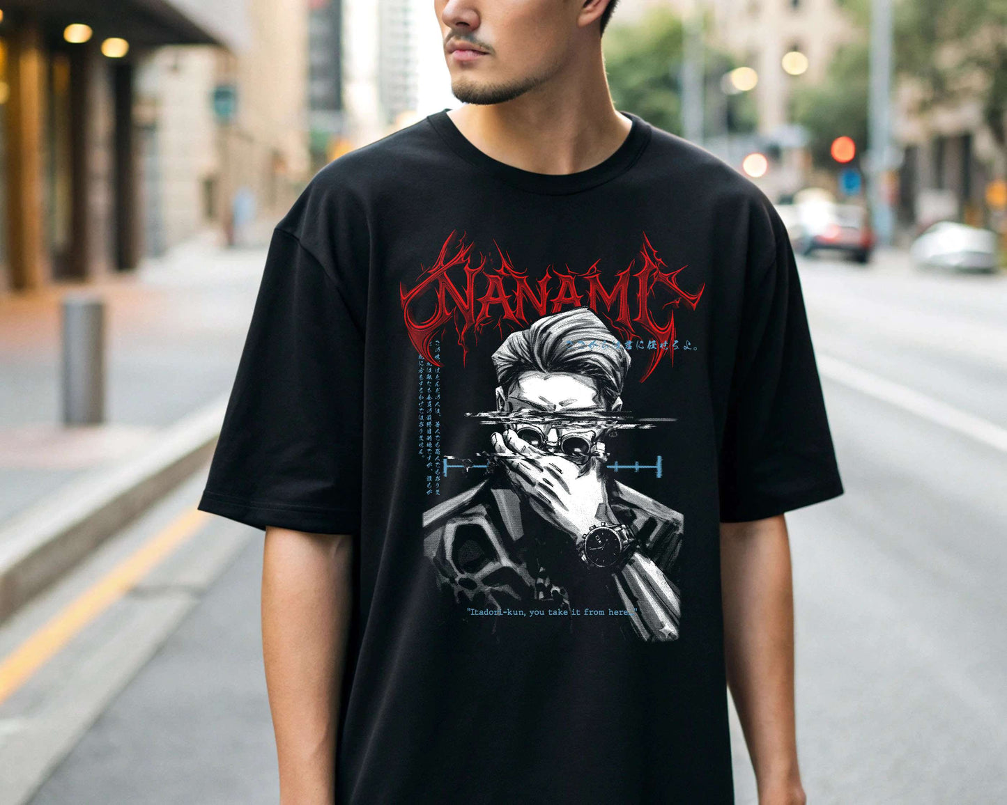 Nanami Kento Dark Streetwear Jujutsu Kaisen Jjk Metal Logo Anime Oversized Urban Anime Clothing