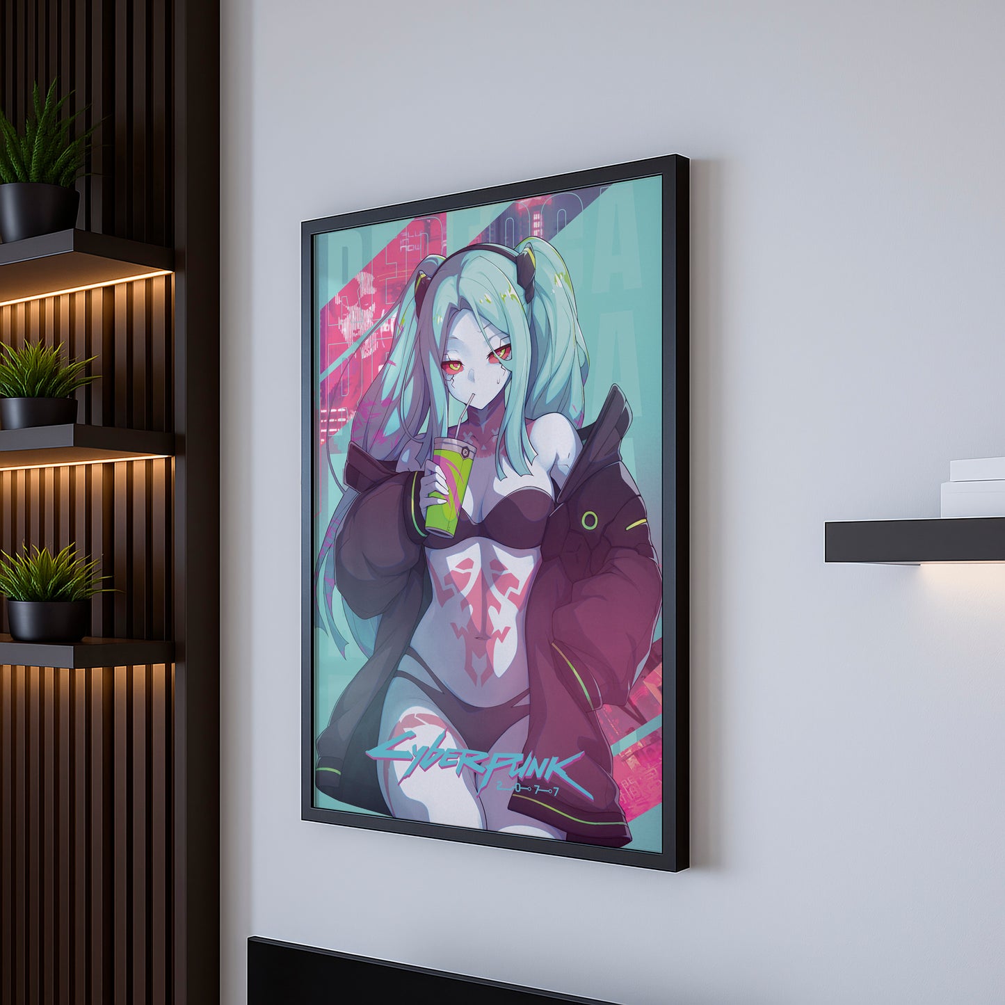 Cyberpunk Anime Girl Poster, Neon Aesthetic Wall Art, Futuristic Character Print