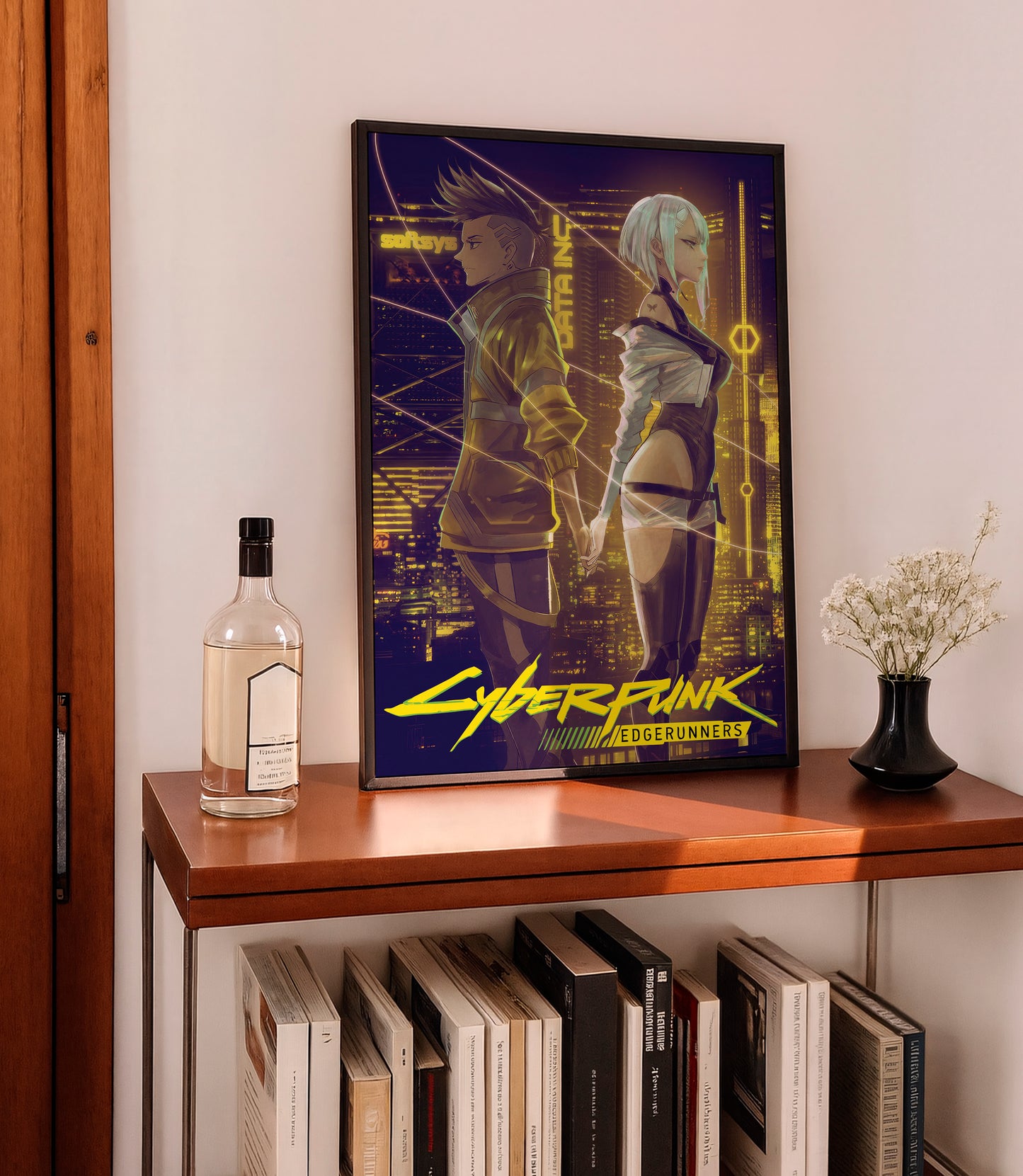 Cyberpunk Couple Poster, Futuristic City Night Wall Art, Neon Sci Fi Print