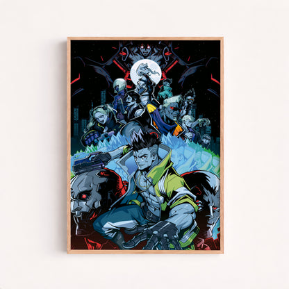 Cyberpunk Anime Squad Poster, Dark Neon City Wall Art, Futuristic Sci Fi Print