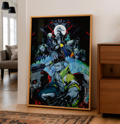 Cyberpunk Anime Squad Poster, Dark Neon City Wall Art, Futuristic Sci Fi Print