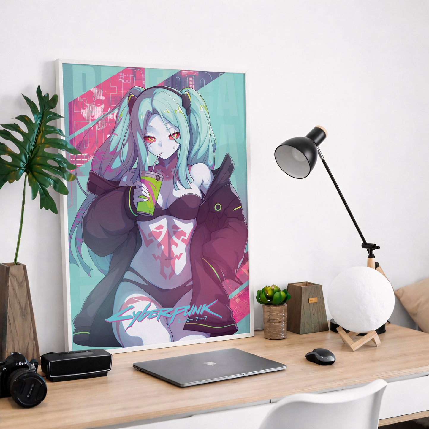 Cyberpunk Anime Girl Poster, Neon Aesthetic Wall Art, Futuristic Character Print