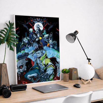 Cyberpunk Anime Squad Poster, Dark Neon City Wall Art, Futuristic Sci Fi Print