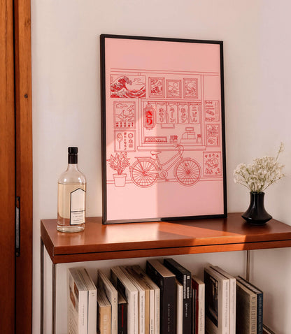 Japanese Ramen Shop Poster, Minimal Line Art, Asian Decor