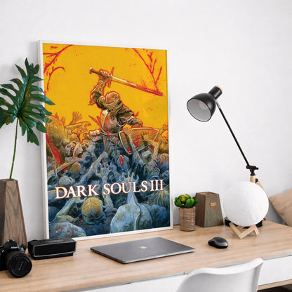 Dark Fantasy Battle Poster, Medieval Warrior Wall Art, Action Scene Print