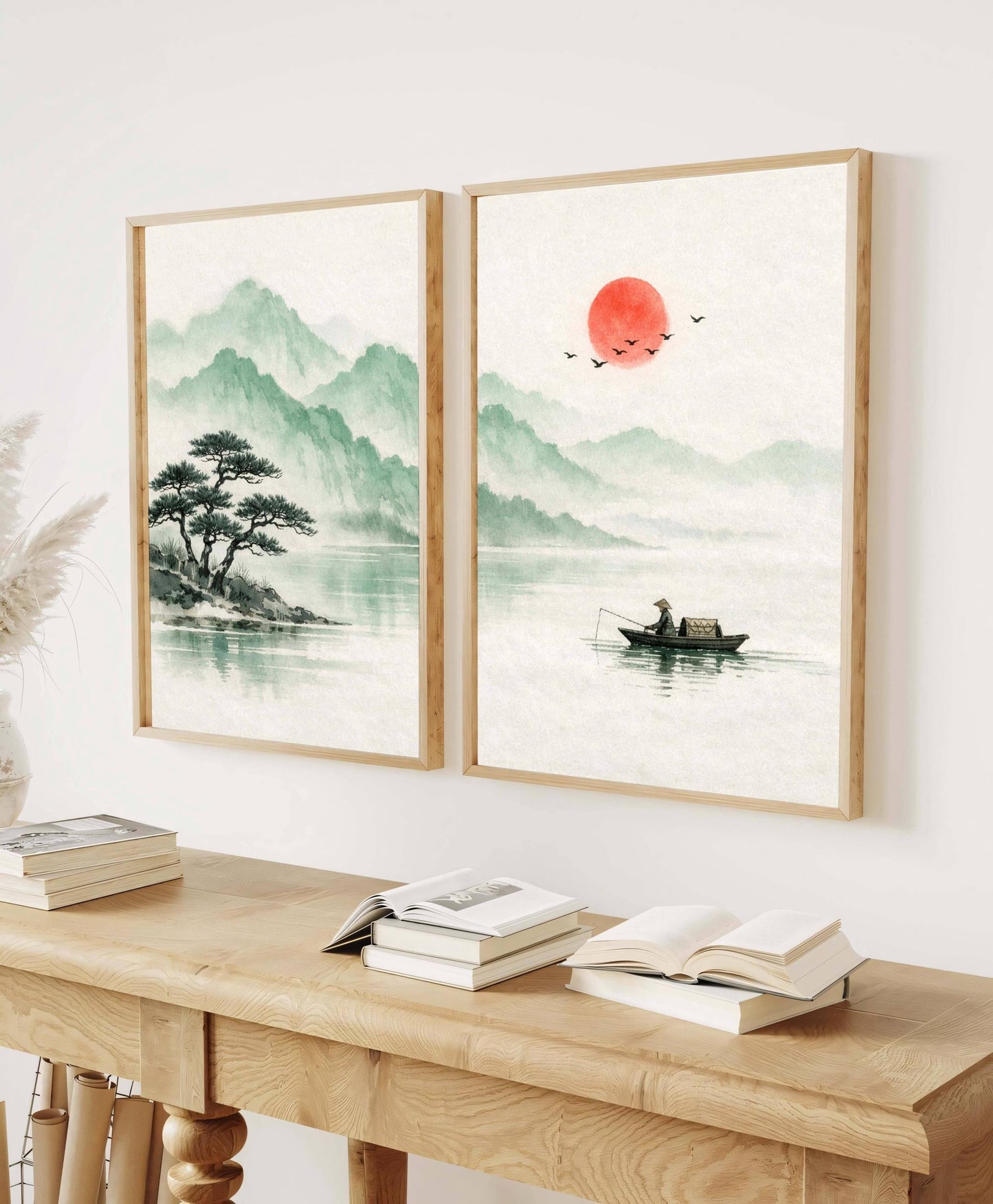 Japanese Zen Landscape Art Prints, Sumi Ink, Misty Mountains