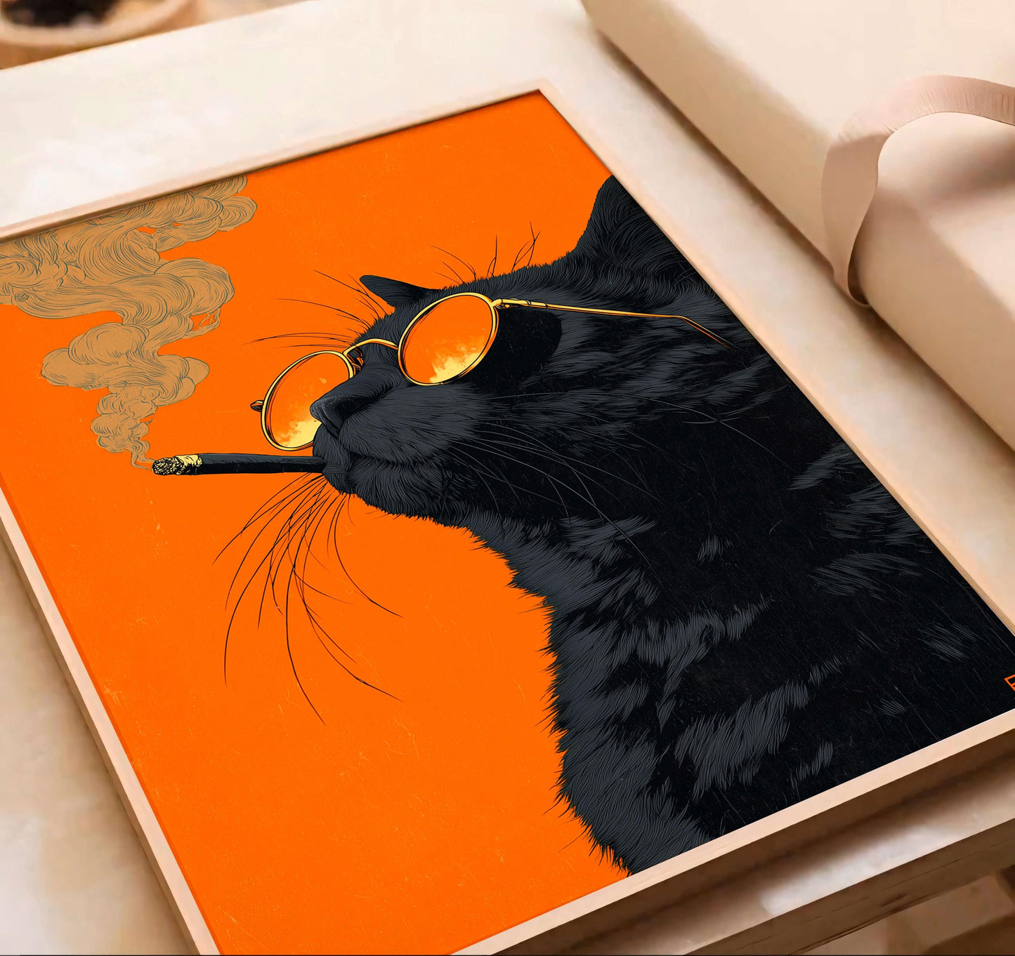 Black Cat Smoking a Cigarette Vintage Poster Art Retro Whimsical Print Funny Animal Wall Decor