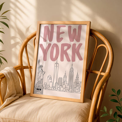 New York City Skyline Art Print, Minimal Nyc Wall Art Poster
