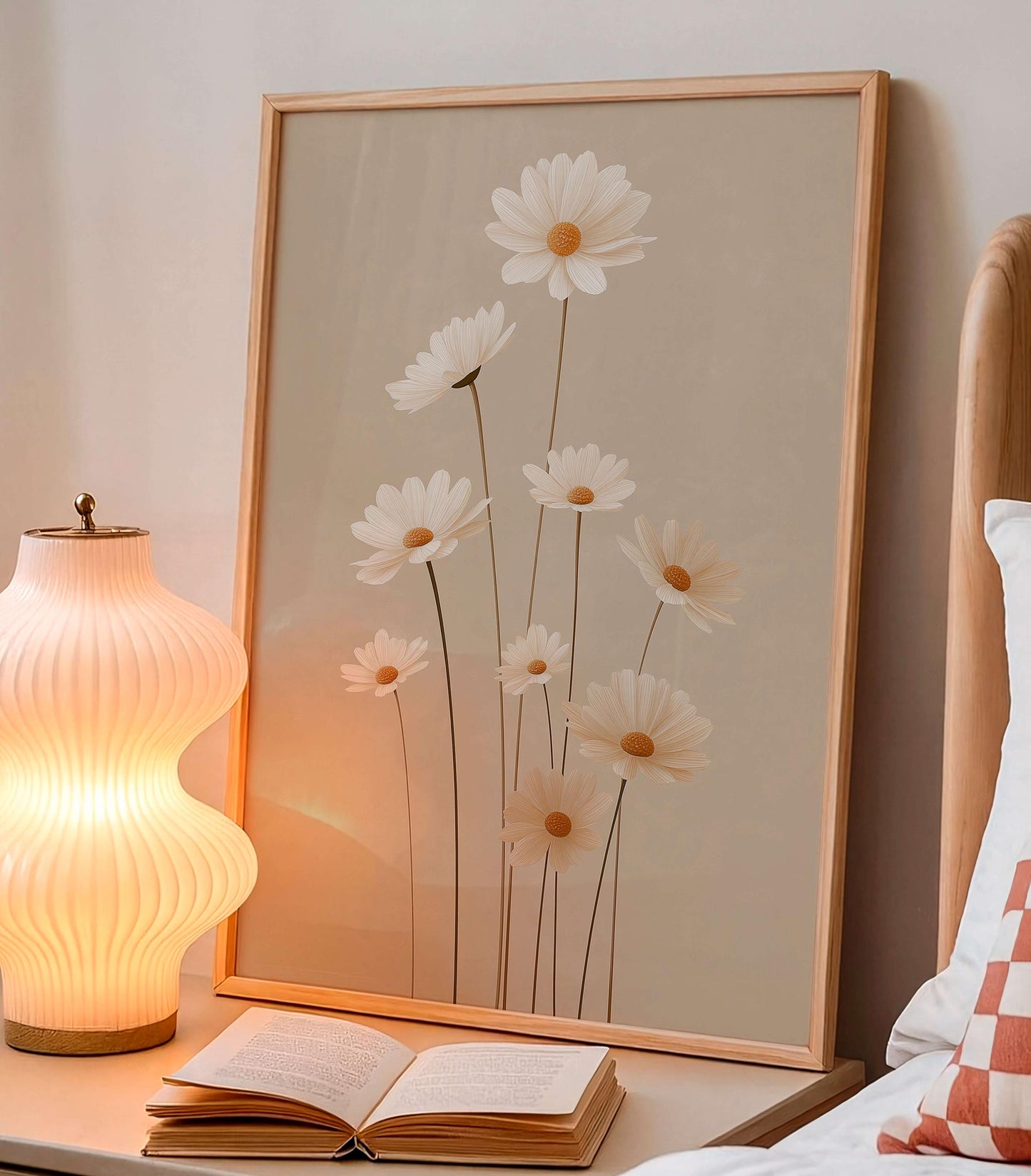 Soft Botanical Daisy Print, Neutral Floral Illustration, Light Minimal
