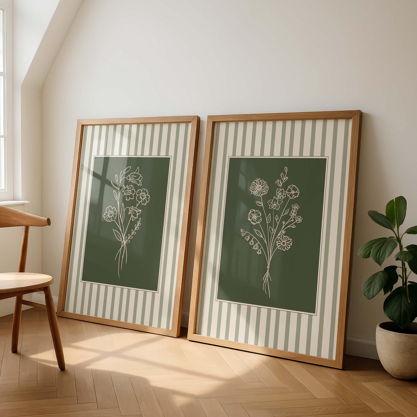 Sage Green Floral Line Art Prints, Botanical Gallery Wall Set
