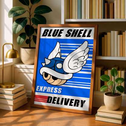 Mario Blue Shell Poster, Gaming Wall Art, Funny Gamer Print, Teen & Kids Bedroom