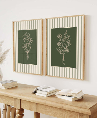Sage Green Floral Line Art Prints, Botanical Gallery Wall Set