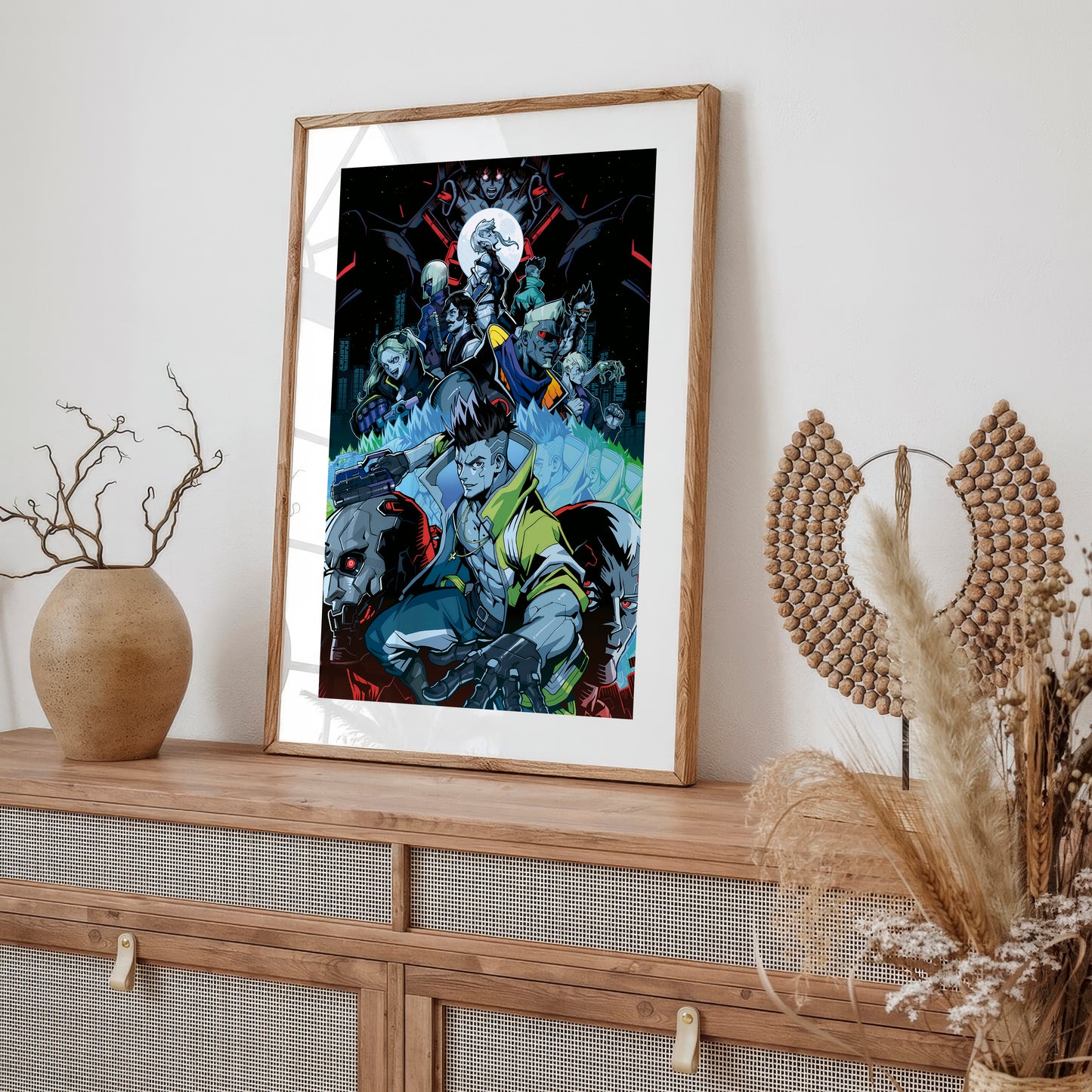 Cyberpunk Anime Squad Poster, Dark Neon City Wall Art, Futuristic Sci Fi Print