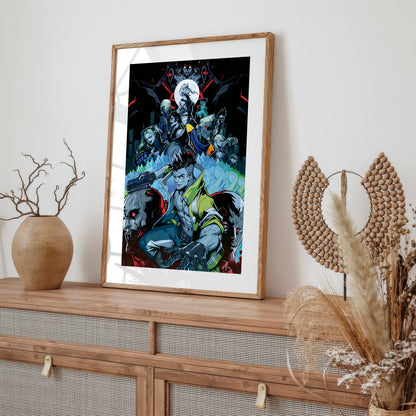 Cyberpunk Anime Squad Poster, Dark Neon City Wall Art, Futuristic Sci Fi Print