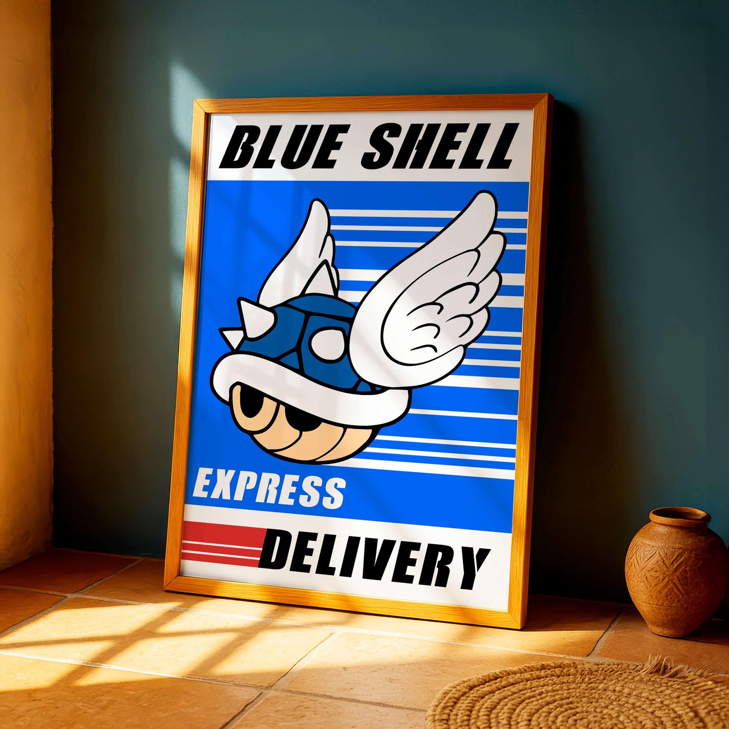 Mario Blue Shell Poster, Gaming Wall Art, Funny Gamer Print, Teen & Kids Bedroom