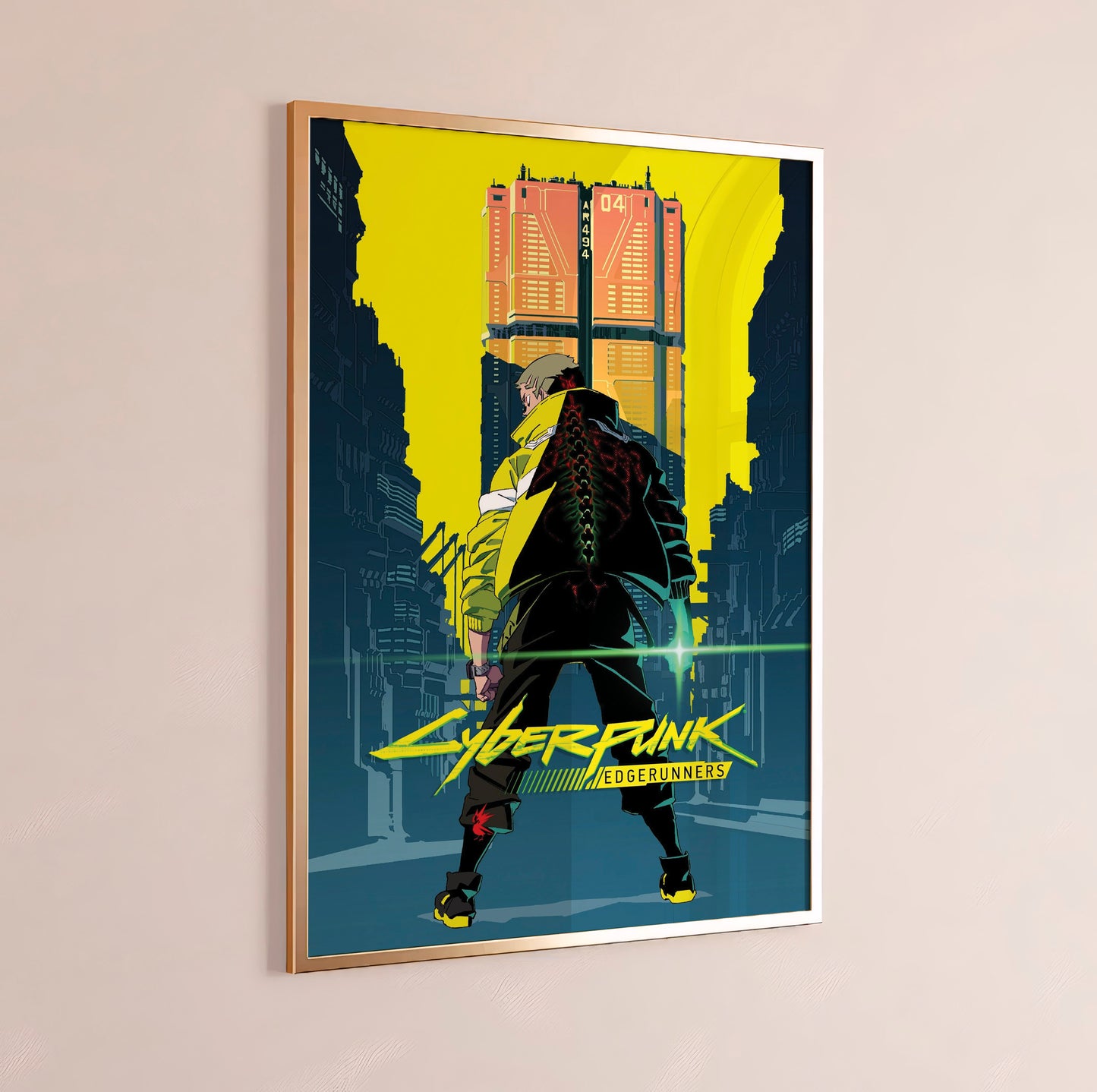 Cyberpunk City Poster, Futuristic Urban Wall Art, Neon Yellow Aesthetic Print