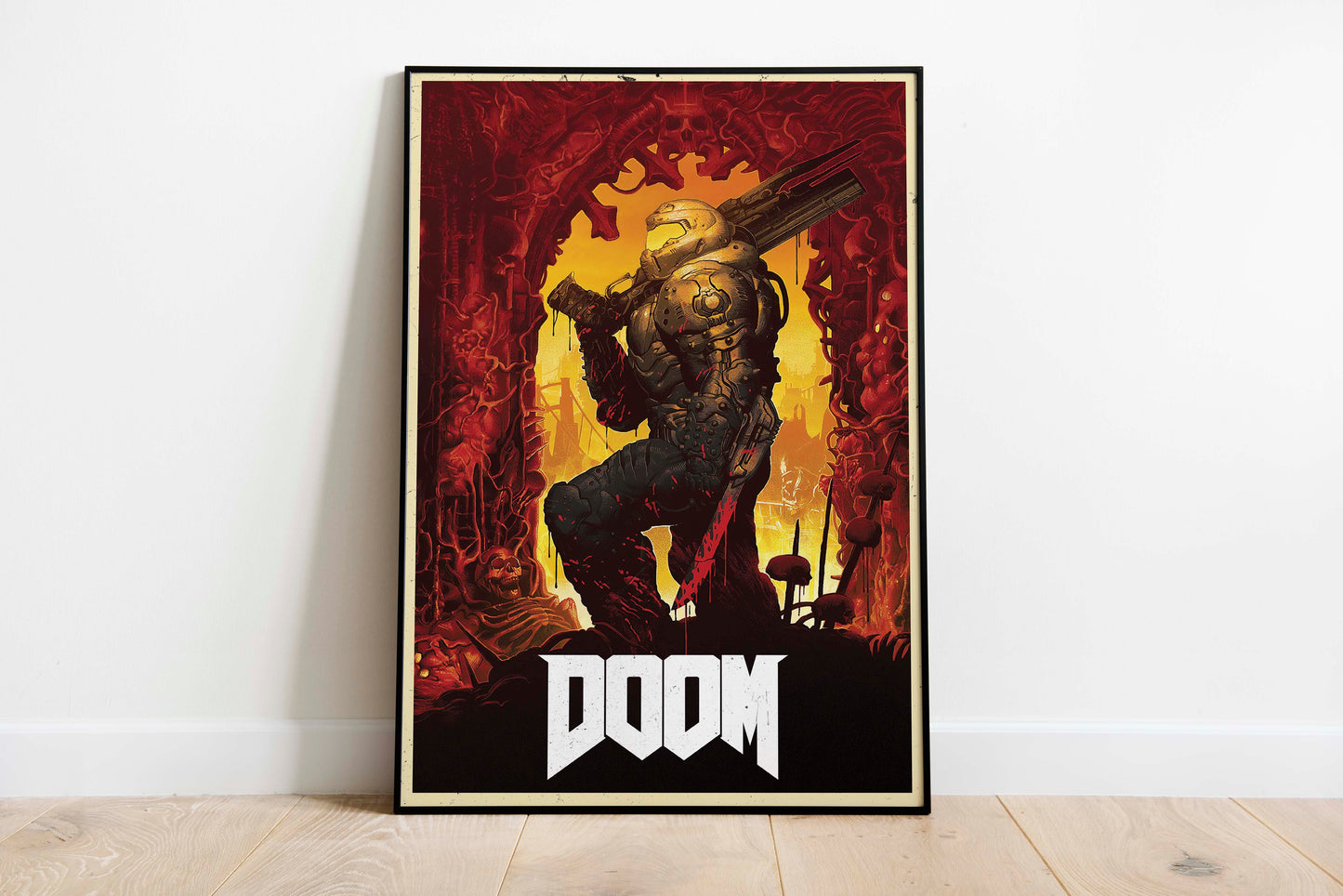 Doom Eternal Slayer Poster Retro Sci Fi Wall Art Futuristic Gamer Room Decor Demon Action Print