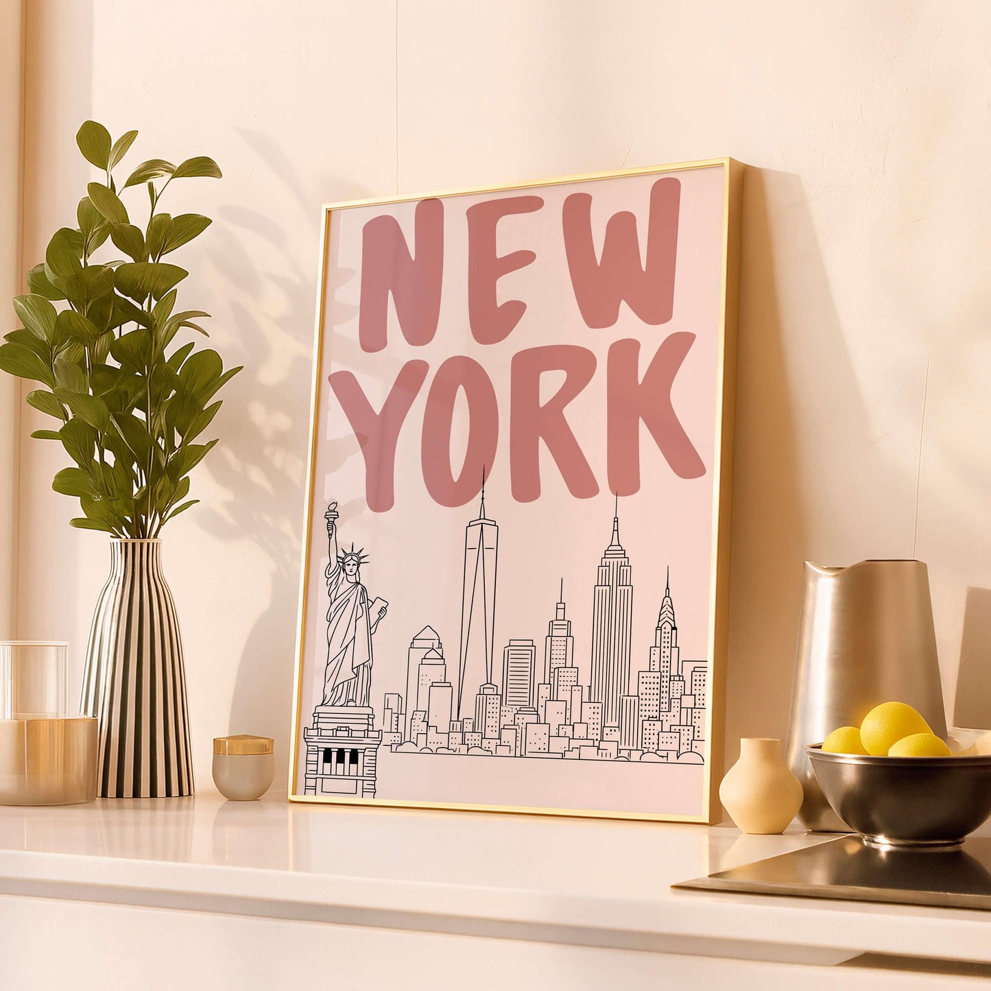 New York City Skyline Art Print, Minimal Nyc Wall Art Poster
