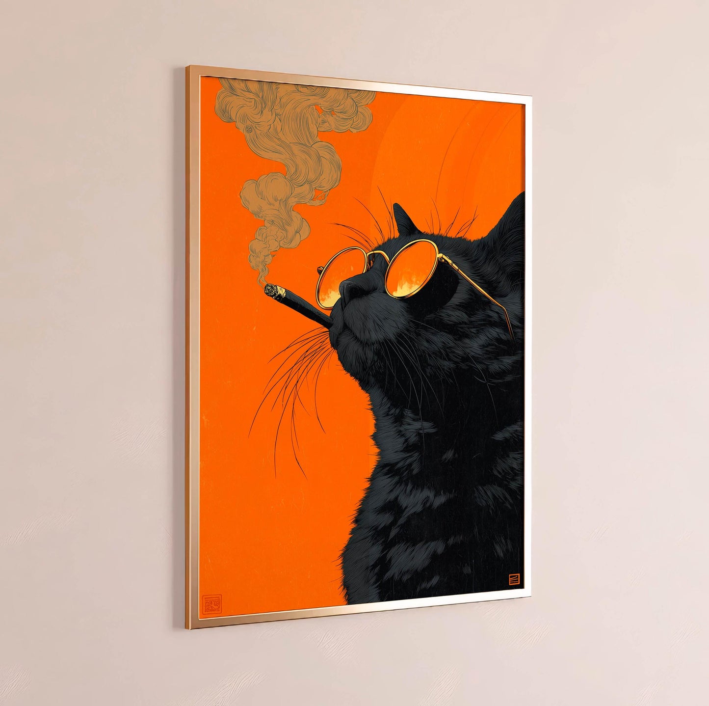 Black Cat Smoking a Cigarette Vintage Poster Art Retro Whimsical Print Funny Animal Wall Decor