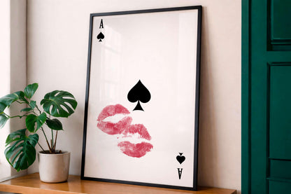 Ace Of Spades Lips Poster, Romantic Kiss Wall Art, Minimalist Poster
