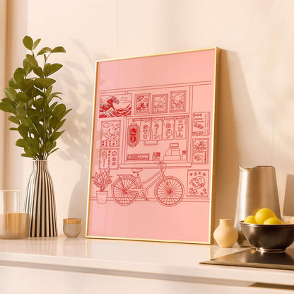 Japanese Ramen Shop Poster, Minimal Line Art, Asian Decor