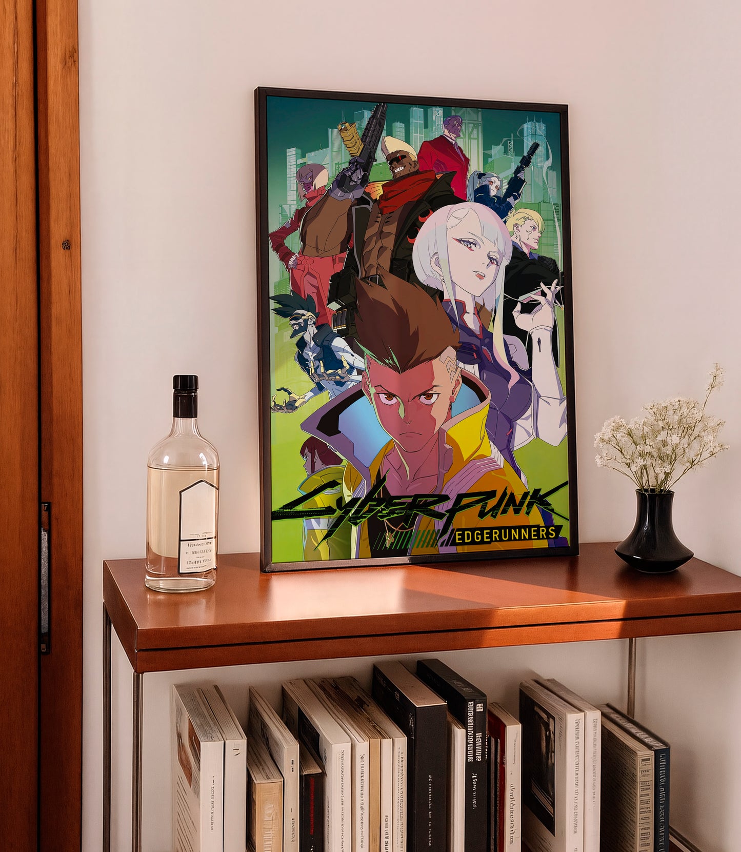 Cyberpunk Anime Team Poster, Futuristic Neon City Wall Art, Gamer Room Decor
