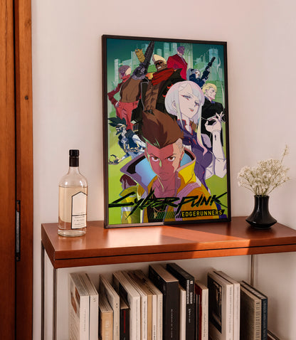 Cyberpunk Anime Team Poster, Futuristic Neon City Wall Art, Gamer Room Decor