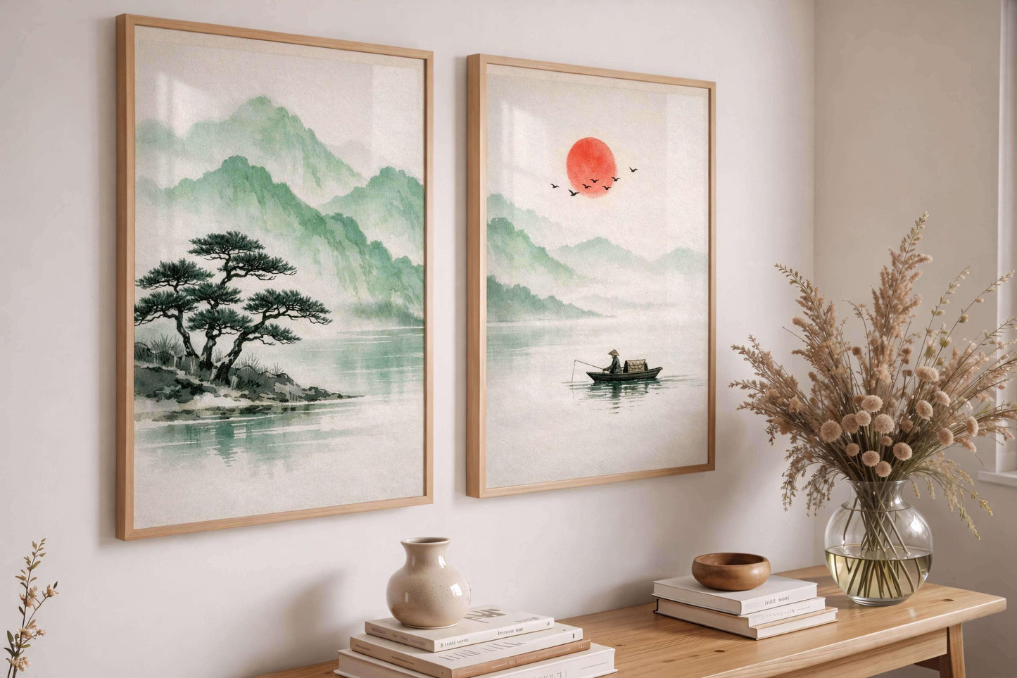 Japanese Zen Landscape Art Prints, Sumi Ink, Misty Mountains