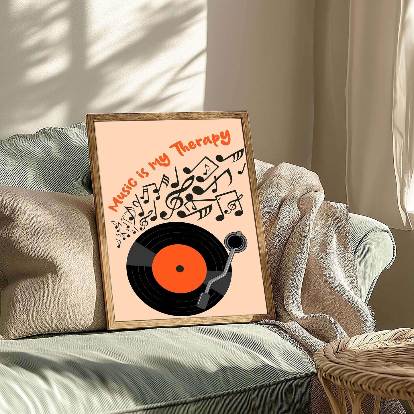 Retro Vinyl Record Music Therapy Poster, Decoration Room Office