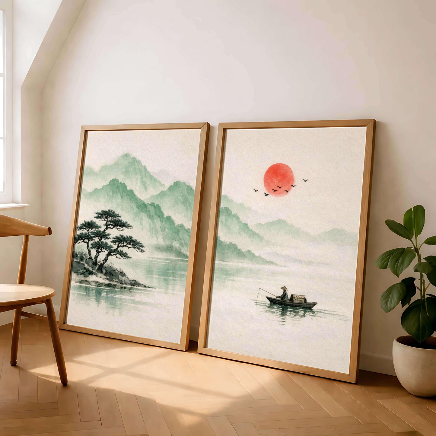 Japanese Zen Landscape Art Prints, Sumi Ink, Misty Mountains