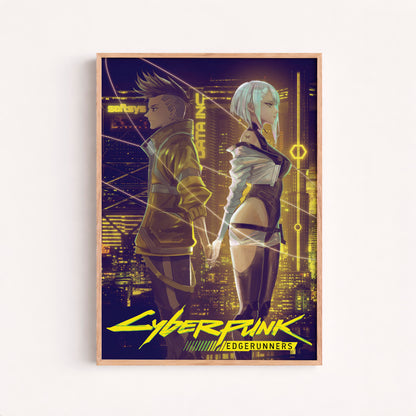 Cyberpunk Couple Poster, Futuristic City Night Wall Art, Neon Sci Fi Print