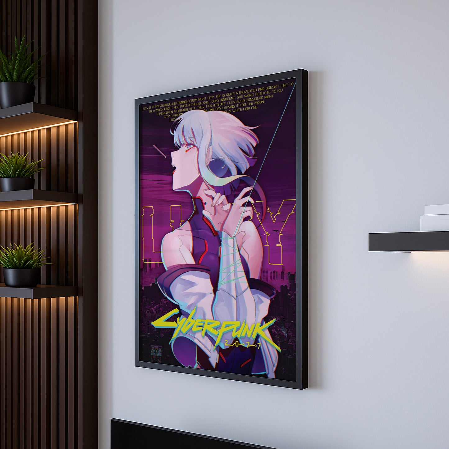 Cyberpunk Anime Girl Poster, Futuristic City Night Wall Art, Neon Sci Fi Print