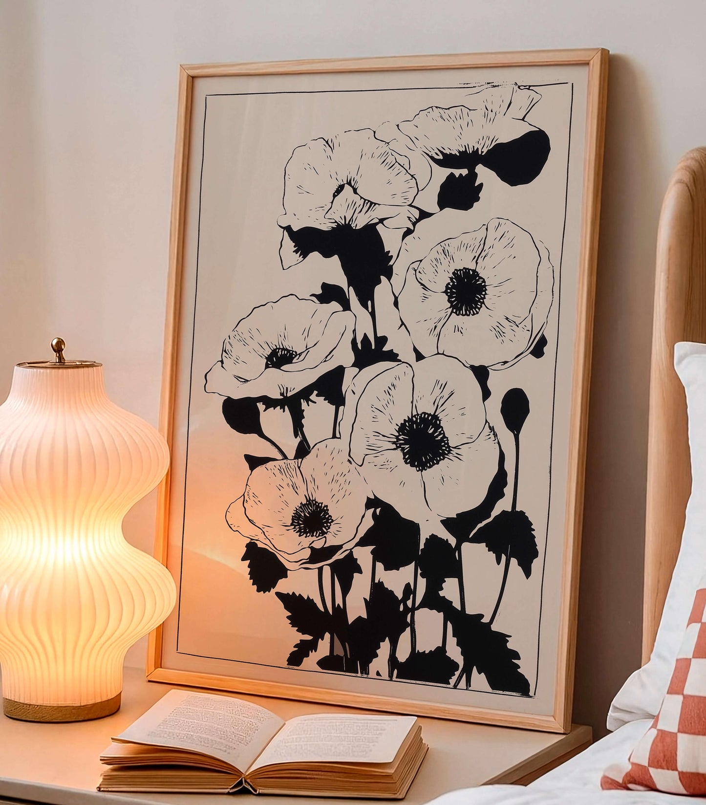 Minimalist Botanical Wall Art, Black Floral Line Art Print, Neutral Flower Poster