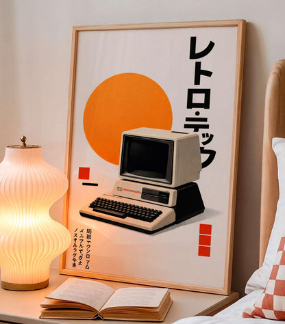 Retro Computer Wall Art, Vintage Technology Poster Print, Japanese Minimalist
