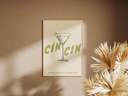 Cin Cin Martini, Elegant Kitchen Art, Decoration Wall